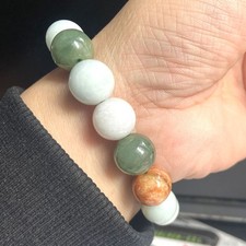 Certified 13-14mm 100 % Burma Natural Grade A Jade Jadeite Beads Bracelet 1502