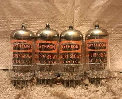 RAYTHEON JAN CRP 5687WA BLACK PLATES 4 NOS TUBES MATCHED CODES AMPLITREX TESTED