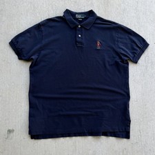 Vintage Ralph Lauren Polo Shirt Bear Logo Embroidered 90s Pullover Navy