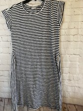 J Crew Midi Dress Womens Size XS  Black White Striped Belted Cotton Casual