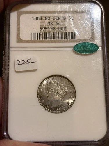 1883 No Cents Nickel CAC Sticker Ngc Ms 64 Older Holder