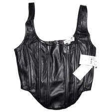 Good American Faux Leather Corset GWT0156 Black Size 2