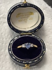 14ct Gold ring with blue sapphire heart centre, x2 diamonds Size R 1/2 ~ 19mm