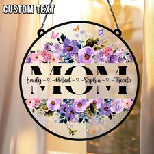 Personalized Mom's Garden Faux Stained Glass Suncatcher, Custom Birth Flower
