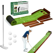 Golf Putting Mat with Ball Return, Practice Golf Putting Green Training Aid for 
