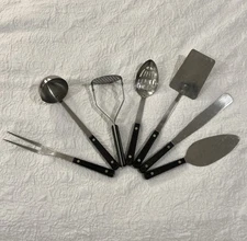 Flint Arrowhead 7pc Utensil Set + Ekco Flint Vanadium Fork Black Handle Vintage