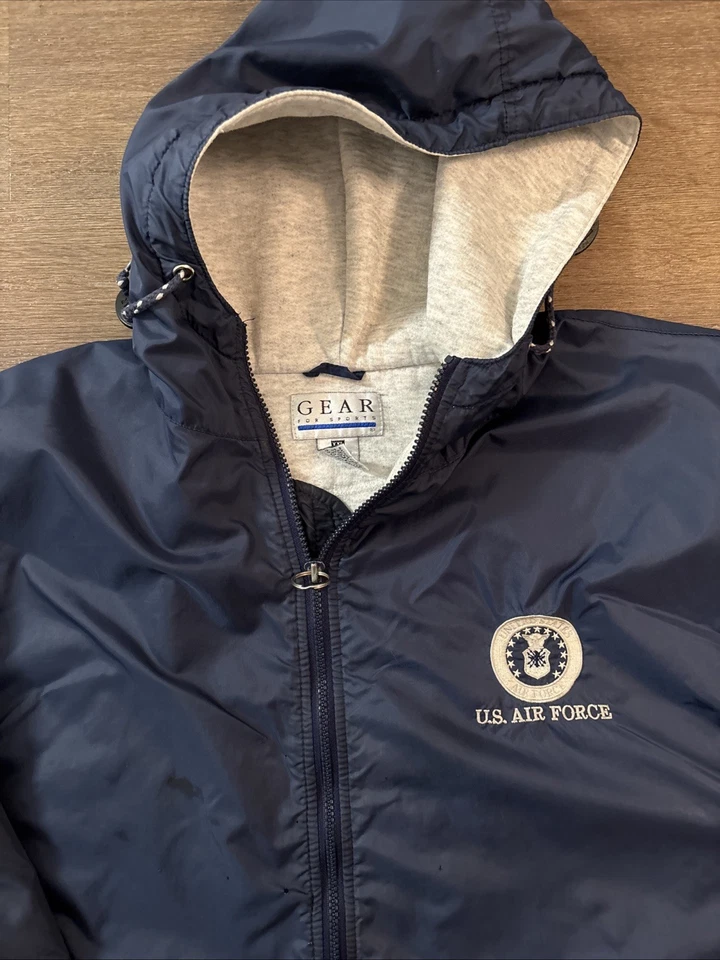 Chaqueta con Capucha De Colección Años 90 Fuerza Aérea de los Estados Unidos Nylon Cremallera Completa Forrada Azul Marino 2XL Foto 2 de 4