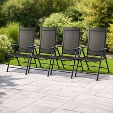 4 Stk. Garten Klappstuhl Hochlehner Alu - Textilen 7- Positionen Anthrazit 