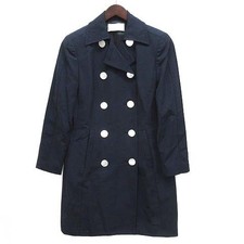 VALENTINO Roma Wool Double Stand Collar Coat Shell Button Navy Made in Italy