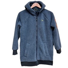 L.L. Bean Kids Youth Large 14-16 Sherpa Fleece Long Coat Zip Up Jacket Blue EUC