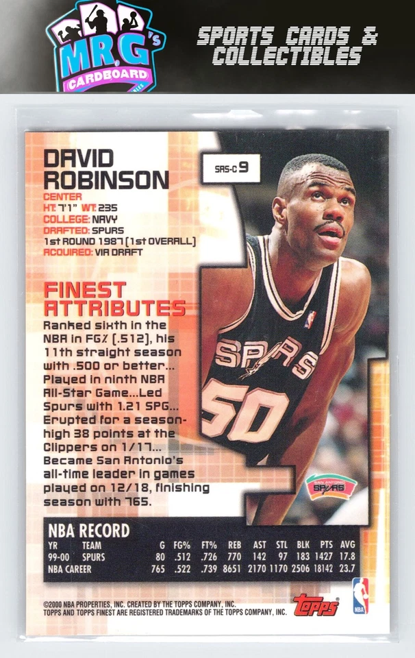 2000-01 Finest #9 David Robinson - Image 2 of 2