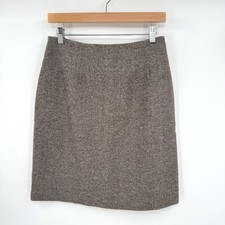 J.G. Hook Brown Herringbone Tweed Wool Blend Pencil Skirt Size 8P Made in USA