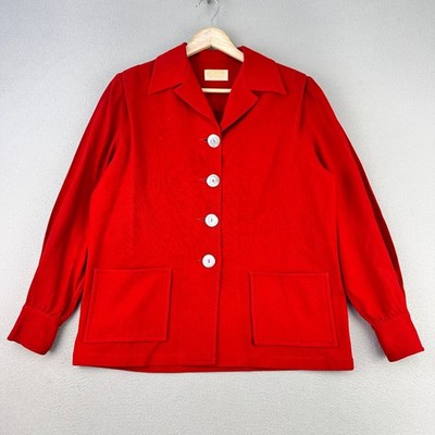 Vintage 60s Pendleton Jacket Womens L Red 100% Wool Pockets Button Front