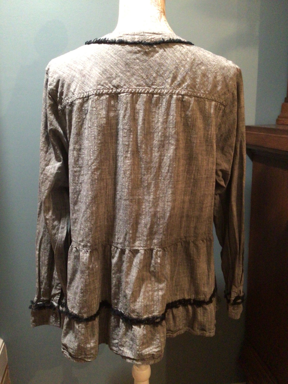 LOGO W-Large Button Front Tiered Chambray Blouse … - image 3