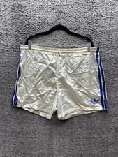 Vintage 80s Adidas Nylon Drawstring Retro Soccer Shorts White Blue Mens Size L