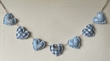 Heart Garland Bunting Laura Ashley Blue Gingham Fabric & a Blue Floral Fabric