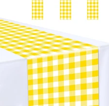 3 Pcs Yellow and White Checkered Table Runner Plastic 14 X 108 Disposable Yellow
