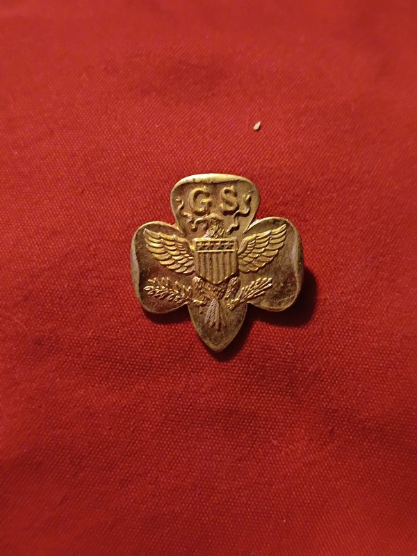 Girl Scouts Brass Trefoil Membership Vintage Brooch Lapel Sash Pin