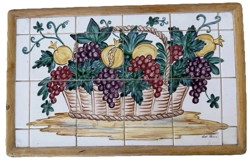 20” Hand Painted Tile Adjustable  Wood Tray Folding Legs Reading Eating Serving - Image 2 of 4