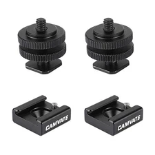 2xCAMVATE 1/4" Screw to Hot Shoe Mount Adapter+Hot Cold Shoe fr Camera Light/Mic