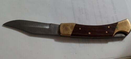 Folding Lock Blade Knife 4" Stainless Steel w Wood Handle Brass Lining Pakistan - Bild 1 von 4