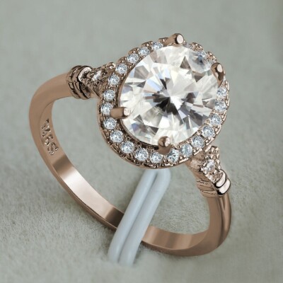 2 Ct Oval Simulated Diamond Halo Engagement Wedding Ring In 14K Rose Gold Plated