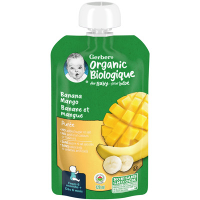 4-Pack Nestlé Gerber Organic Purée, Banana Mango, Baby Food