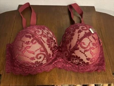 New  Sofra 36 DD Floral Laced Cup Full Coverage Underwire Bra burgundy