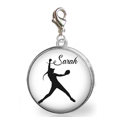 Personalized Softball Baseball Pitcher Charm -Bracelet Zipper Pull Purse  Charm
