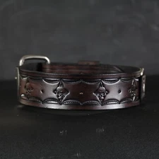 Handmade Leather Dog collar. 1.5 inches Wide. Skulls Design. Old BLACK