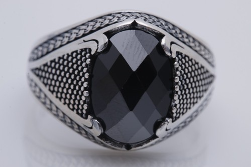 Turkish Style Handmade Jewelry Oval Black 925 Sterling Silver Men's Ring Size Op - Picture 3 of 9