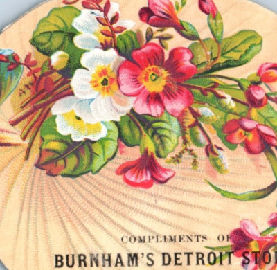 1880s Die-Cut Fan Burnham's Detroit Store Milan, MI F136
