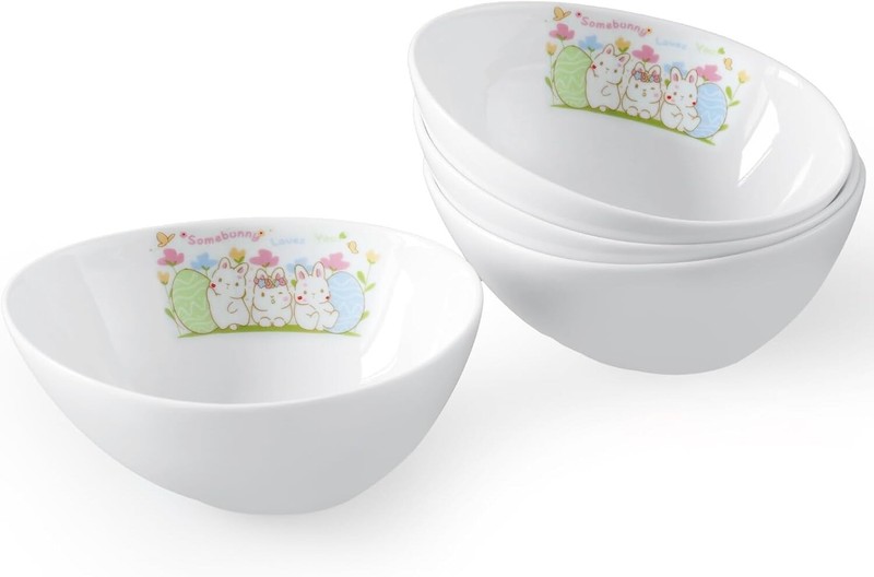 White Ceramic 4Pack Egg-Shaped Bowl Decorative Springtime Tableware for Easter
