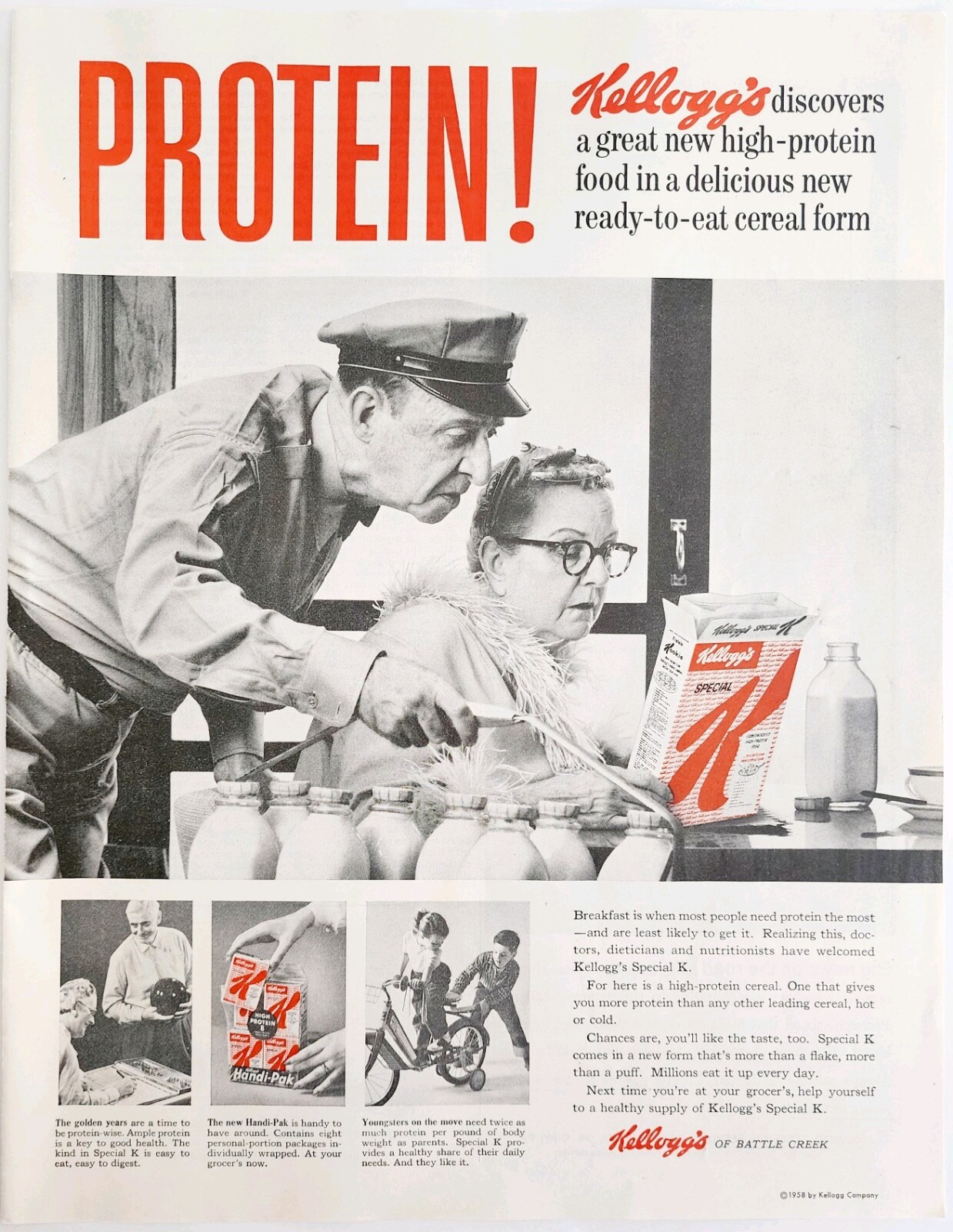 1958 Kellogg's Special K Cereal Protein Advertisement Breakfast Foods DWII21