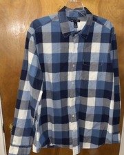 Gap Mens L Blue Plaid Classic Fit 100 Cotton Long Sleeve Button Up Dress Shirt