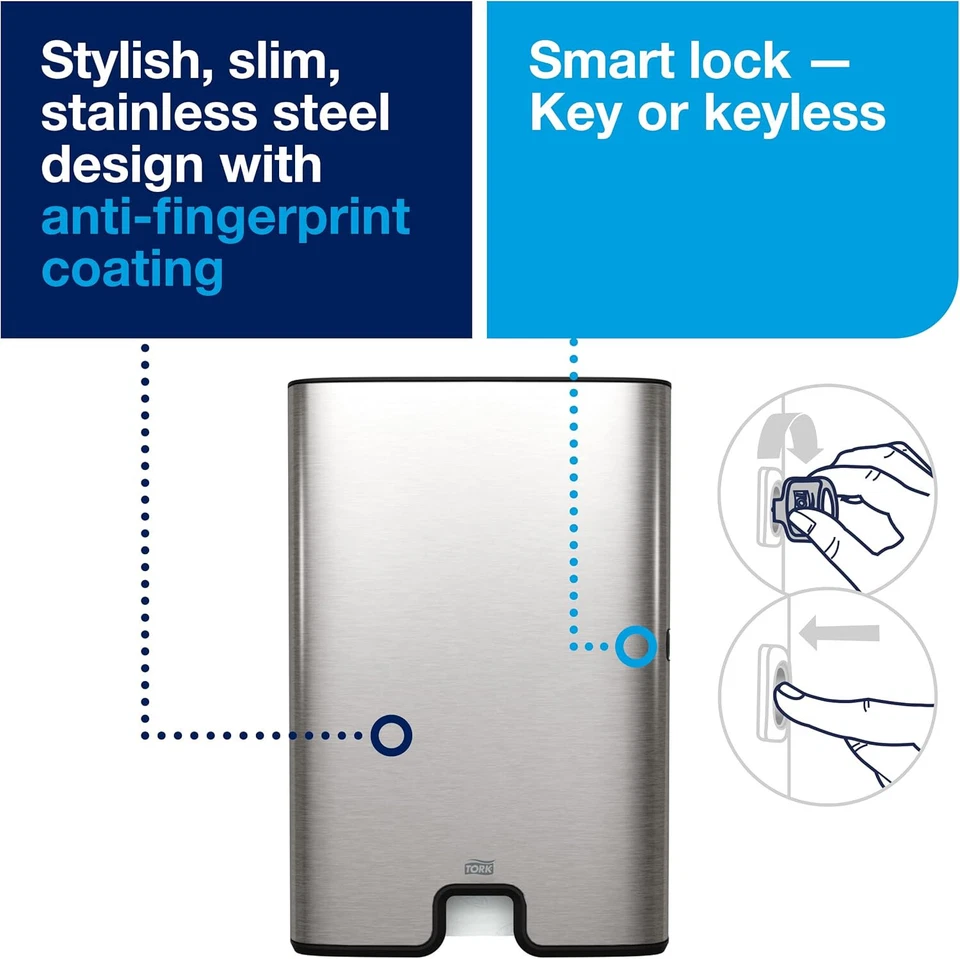 Tork Xpress Stainless Steel H2 Paper Towel Dispenser Wall Mount Bathroom Use - Image 2 of 4