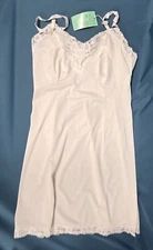 Vintage Gossard Artemis Lace Trim Antron Nylon White Full Slip Lingerie 36C NWT!
