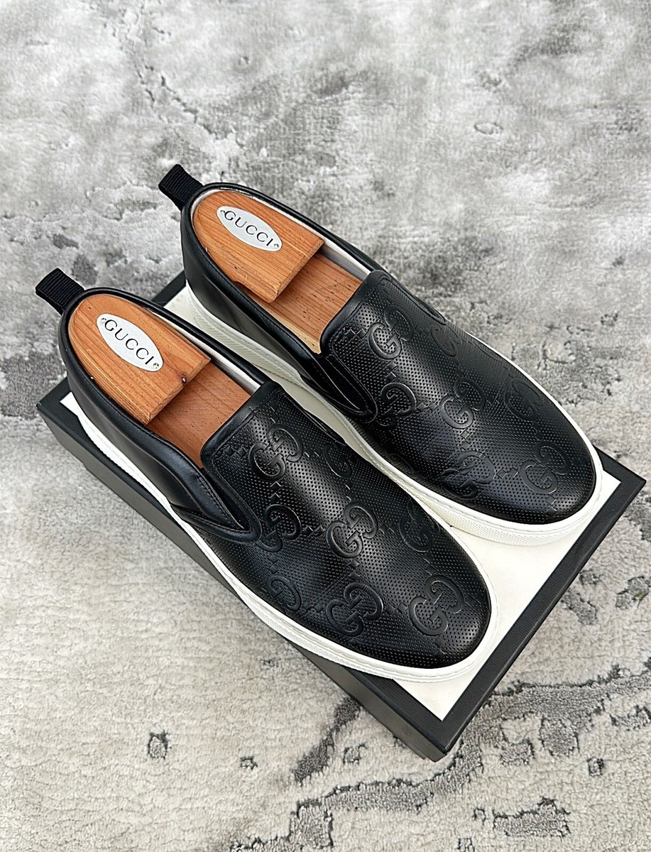 Authentic Gucci GG The Embossed Leather Slip On Mens Sneaker US8.5