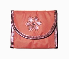 Girls Metallic Tri-Fold Wallets With Flower Design - Pink
