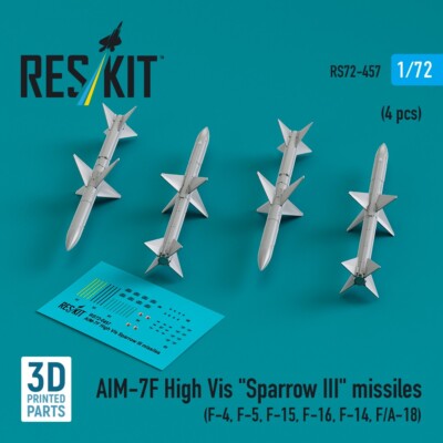 1/72 Reskit RS72-0457 AIM-7F High Vis ''Sparrow III'' missiles (4 pcs) (F-4, F-5,