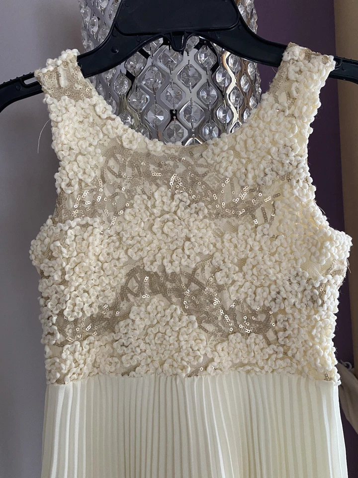 Girl Sz 7 Pleated Skirt Appliqué Dress. Cream/Ivory/Off-white. Soprano/Nordstrom — 第 2/4 张图片