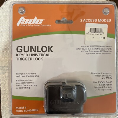 FDSC Universal Gun Trigger Lock Keyed CA Approved 2 Access Modes TL4000RKD NEW