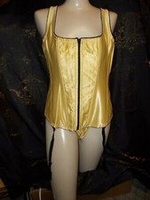 woman's Empire Intimates Corset thong 42 GOLD/BLACK Steel Boned NWT garters