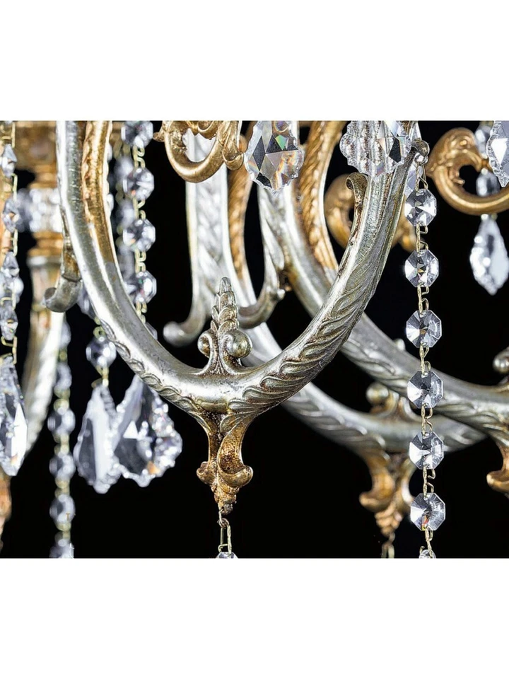 LAMPADARIO IN OTTONE ARGENTO CRISTALLO SWAROVSKI DESIGN CLASSICO  - Immagine 2 di 2