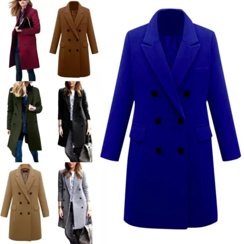 Women*Coat Turn Down Collar Outwear Ladies Double-breasted Winter Longline@Plain