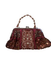 Vintage Beaded Sequin Evening Clutch Purse With Metal Clasp  Beaded Handle