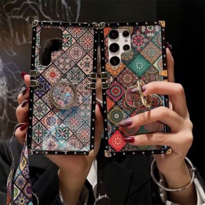 For Samsung S25 Ultra S24 S23 Note20 Luxury Marble Flower Case w/ Ring