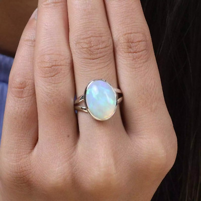Ethiopia Opal Oval Gemstone Ring Walo Fire Opal Ring In Silver Jewelry