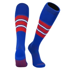 Striped OTC Baseball, Softball, Football Socks (E) Royal Blue, Red, White