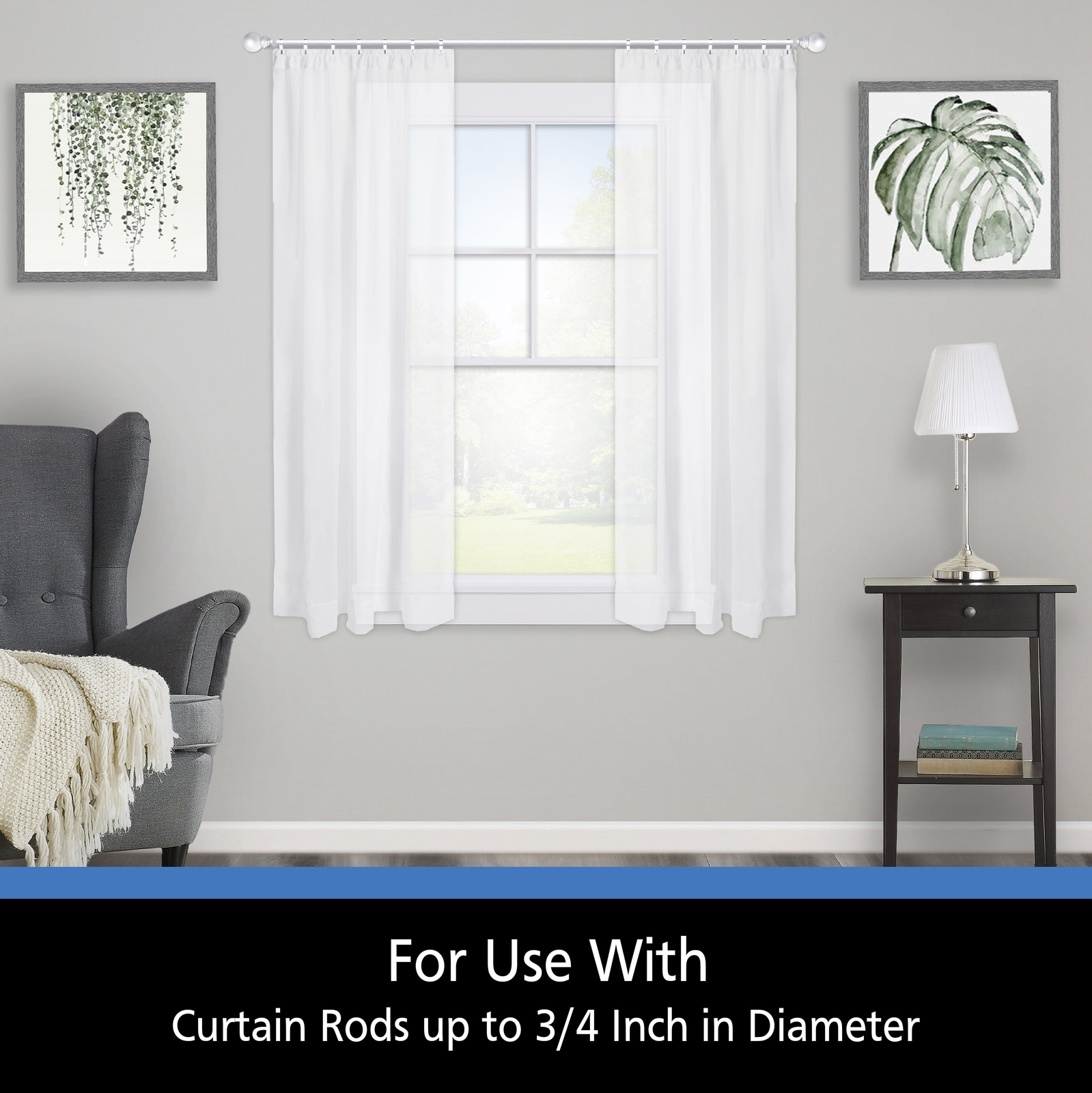 Cafe Curtain Rod Clip Rings, Up to 3/4 in. Diameter, Chrome FAST SHIP